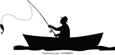 Man Fishing In Boat Silhouette, Fishing Silhouette Painting, Fisherman Drawing Sketch, Fishing Boat Drawing, Fisherman Drawing, Fisherman Illustration, Fisherman Silhouette, Fisherman Cake, Boat Silhouette