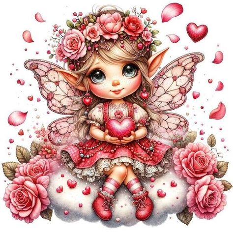 Beauty Fantasy ARTS Valentine Fairy, Crafts Valentines, Valentines Clipart, Artist Trading Card, Fairy Clipart, Fairy Art Dolls, Unicorns And Mermaids, Valentines Crafts, Elves And Fairies