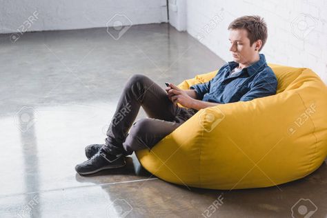 Sitting In Bean Bag Reference, Extreme Poses, Sheep Art, Sitting Poses, Pose References, Man Sitting, Person Sitting, Bean Bags, Bag Chair