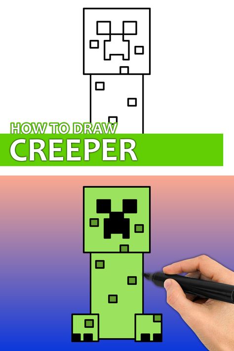 Learn how to draw the Minecraft Creeper with this step by step drawing tutorial video. Enjoy! ♥ #creeper #minecraft #minecraftcreeper #videogames #gamecharacter #howtodraw #easydrawingforkids #easydrawing #drawingtutorial #learntodraw How To Draw Minecraft Characters, How To Draw Minecraft, Creeper Drawing, Draw Minecraft, Draw Video, Minecraft Drawings, Creeper Minecraft, Minecraft Characters, Easy Drawings For Kids