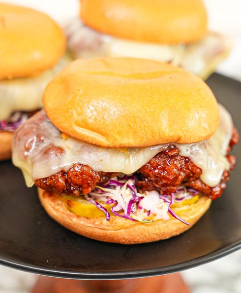 Korean Fried Chicken Sandwiches with Tillamook Mozzarella Cheese Korean Fried Chicken Sandwich, Korean Sandwich, Crispy Korean Fried Chicken, Fried Chicken Sandwiches, Recipes Sandwiches, The Perfect Sandwich, Tillamook Cheese, Perfect Sandwich, Mozzarella Sandwich