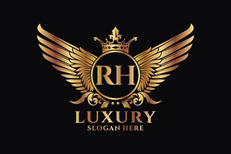 Luxury royal wing Letter RH crest Gold color Logo vector, Victory logo, crest logo, wing logo, vector logo template. Jb Logo, Hm Logo, Victory Logo, Sj Logo, Js Logo, Sk Logo, Logo Wings, Rr Logo, Fancy Logo