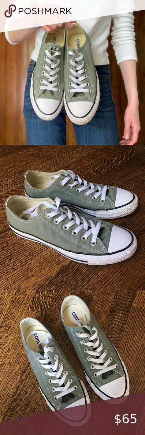 Sage Green Converse, Custom Low Rise All Stars Green Converse Low Top, Sage Green Converse, Green Converse Outfit, Low Rise Converse, How To Lace Converse, Converse Custom, Green Outfits, Low Top Converse, Converse Low