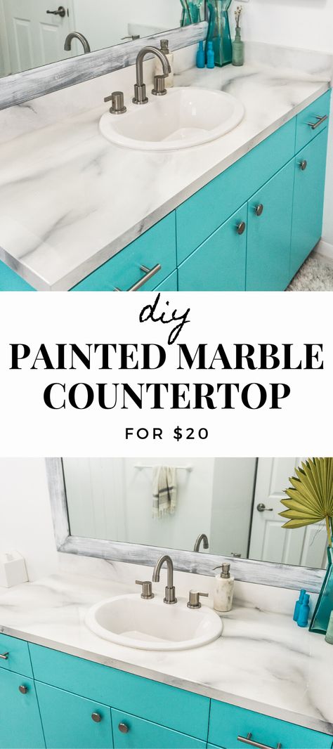 Faux Marble Countertops, Painted Countertops Diy, Diy Faux Marble, Bathroom Renovation Diy, Faux Marble Countertop, Countertop Makeover, Countertops Diy, Diy Bathroom Makeover, Painting Countertops