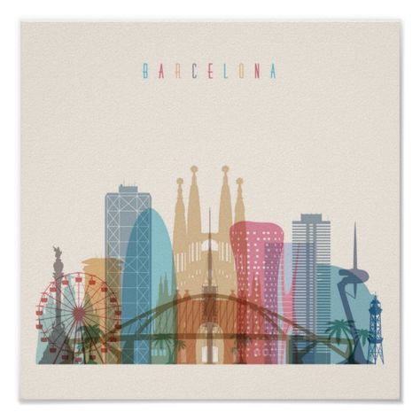 Barcelona Skyline, Spain City, Trinket Trays, Make Your Own Poster, Barcelona Spain, Posters And Prints, Urban Landscape, Diy Style, City Art