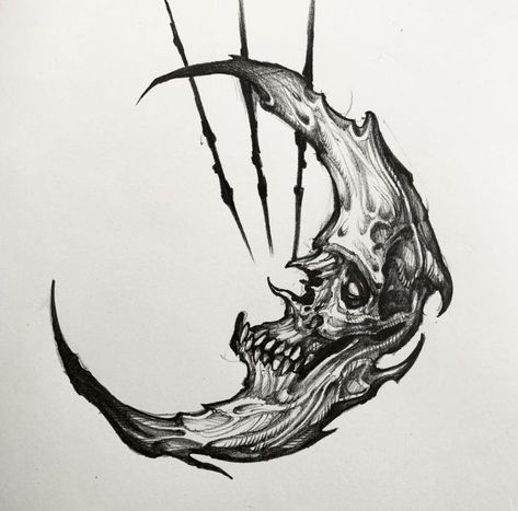 Dark Fantasy Tattoo Design, Dark Theme Tattoos, Skull Moon Tattoo, Occult Tattoos, Word Tattoo Ideas, Zombie Drawings, Chicano Tattoos Sleeve, Black Art Tattoo, Occult Tattoo