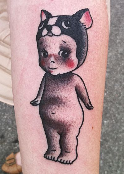 mikeadamstattoo:    did this kewpie with a boston terrier hat at true sight today, though we’re in the middle of renovations. shaded it with a rotary i built this morning before my appointment. Boston Terrier Traditional Tattoo, Pocket Tattoo, Boston Terrier Tattoo, Kewpie Tattoo, Boston Terrior, Doll Reference, True Sight, Boston Art, Kewpie Doll