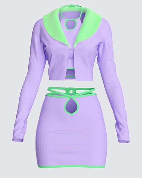 f4a4da9aa7eadfd23c7bdb7cf57b3112desc52970498ri Fire Fits, Skirt Sets, Purple And Green, Lookbook Outfits, Purple Green, Look Cool, Garden Party, A Garden, Everyday Outfits