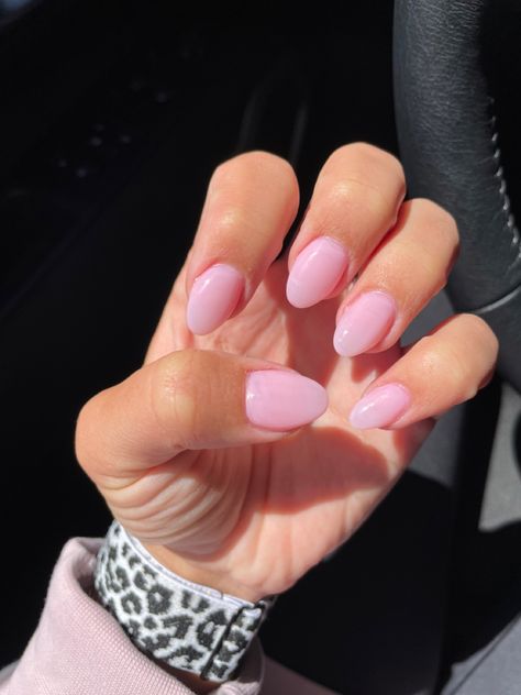 Pink acrylic nails with almond shape Round Pink Nails Acrylics, Cute Soft Almond Nails, Nail Designs Oval Shape Summer, Almonds Nails Pink, Dip Powder French Manicure On Natural Nails, Short Almond Nails Pastel Colors, Basic Short Acrylic Nails Summer, Oval Shaped Nails Pink, Opaque Pink Nails Acrylic