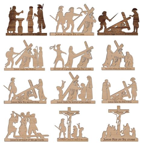 Stations Of The Cross Silhouette, Stations Of The Cross Art, Laser Engraving Files, Cross Silhouette, Way Of The Cross, Scroll Saw Patterns Free, Christ Is Risen, Cross Svg, Tattoo Lettering Fonts