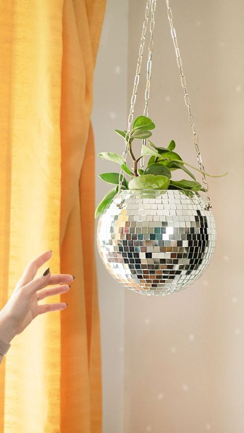 DADO 8" Disco Ball Planter - Disco Planter for indoor plants- Disco Ball Plant Hanger - unique plant pots - Boho Disco Ball hanging planter - Planters for indoor plants - hanging pots disco ball decor Boho Disco Ball, Disco Planter, Retro Aesthetic Room, Disco Ball Hanging, Disco Ball Planter, Diy Disco Ball, Planters For Indoor Plants, Pastel Home Decor, Girls Dorm Room