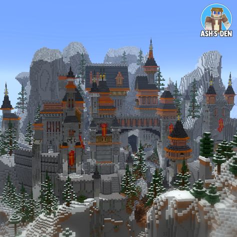 Minecraft Ice Castle Blueprints, Minecraft Castle Built Into Mountain, Minecraft Ice Castle Tutorial, Minecraft Snowy Mountain Castle, Minecraft Mountain Castle, Castle In Minecraft, Bandit Aesthetic, Castles Built Into Mountains, Witch Inspiration