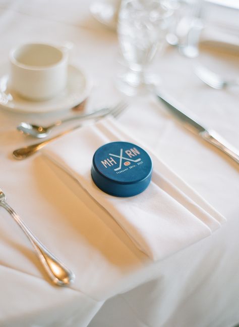 Hockey puck wedding favours #hockeywedding #weddingfavor Ice Hockey Wedding Ideas, Hockey Inspired Wedding, Hockey Themed Wedding Ideas, Hockey Bachelorette Party, Hockey Wedding Ideas, Hockey Wedding Theme, Hockey Wedding, Sports Themed Wedding, Hockey Decor