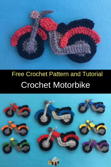 Crochet Motorbike, Motorcycle Crochet, Crochet Motorcycle, Crochet Whale, Crochet Applique Patterns Free, Applique Tutorial, Crochet Motif Patterns, Applique Pattern, Crochet Heart