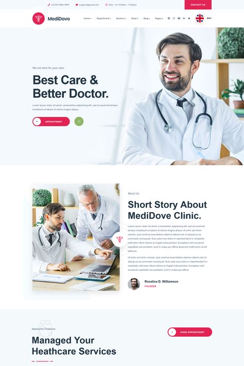 The "Medidove - Health and Medical WordPress Theme" is a comprehensive and feature-rich theme designed for health and medical-related websites. It is tailored for a wide range of healthcare professionals and organizations, including hospitals, clinics, doctors, dentists, and other medical service providers. Hospital Web Design, Health Branding, Medical Brand, Health Websites, Hospital Website, Medical Websites, Healthcare Website, Medical Website, Medical Website Design