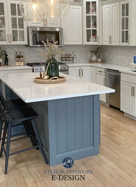 Should I Paint My Wood Cabinets or Keep Them Stained? QUESTIONNAIRE - Kylie M Interiors Kylie M Interiors, Best Blue Paint Colors, Painted Island, Warm Grey Paint Colors, Best Gray Paint Color, Warm Gray Paint, Best White Paint, Popular Paint Colors, Staining Cabinets