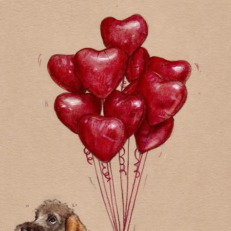 Emily Duffin Country Illustration on Instagram: "♥️NEW Valentines Day Cards

♥️Available to preorder now 

♥️Link in bio 

‘Balloons For My Valentine’ 
.
.
.

#valentinesday #valentinescard #greetingscard #valentine #love #dachshundlove #dachshund #beatrixpotter #february #wirehaireddachshund  #illustration #dachshundlife #watercolourillustration #sausagedog #dogsinjumpers" Cute Valentines Sketches, Valentine Card Drawing, Country Illustration, Prismacolor Art, Wire Haired Dachshund, Card Drawing, Valentines Day Cards, Dachshund Love, House Drawing