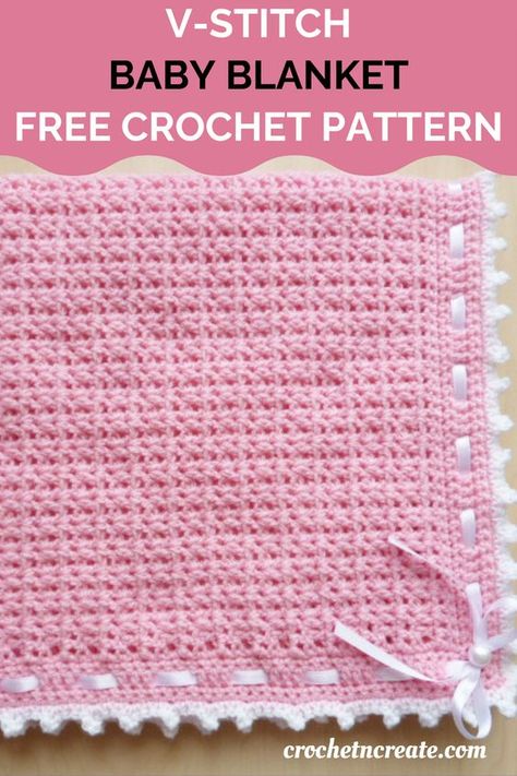 Crochet baby blanket, made with close v-stitch design. This free easy pattern works up very quickly. Nicu Blankets, Fast Crochet Blanket, Crochet Pram Blanket, Baby Afghan Patterns, Baby Afghan Crochet Patterns, Baby Blanket Patterns, Crochet Baby Blanket Free Pattern, Crochet Nursery, Crochet Blanket Pattern Easy