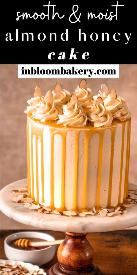 Almond Salted Caramel Cake, Honey Ganache, Almond Joy Cake, Honey Buttercream, Amaretto Cake, In Bloom Bakery, Bloom Bakery, Bomb Cake, Honey Ice Cream