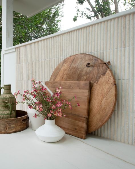 Our Channelle Travertine mosaic is looking particularly special here in this outdoor splashback ❤️ The Channelle mosaics bring a warmth and texture to a space that's amplified with the three-dimensional element, creating a ribbed look. A hot tip to keep in mind for anyone considering a natural stone product like this mosaic... being a natural product, it requires a little extra tender love and care. We suggest sealing the mosaics prior to grouting and ensuring you adhere to a regular mainte... Caesarstone Porcelain, Benchtop Colours, Warm Whites, Caesarstone Quartz, Warm Browns, Tender Love, Beaumont Tiles, Color Catalog, Golden Honey