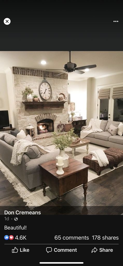 Living Room Ideas Open Floor Plan, Awkward Living Room Layout, Grey Couch Living Room, Living Room Decor Furniture, Family Room Makeover, Living Room Layout, Livingroom Layout, Brick Fireplace, Living Room Inspo