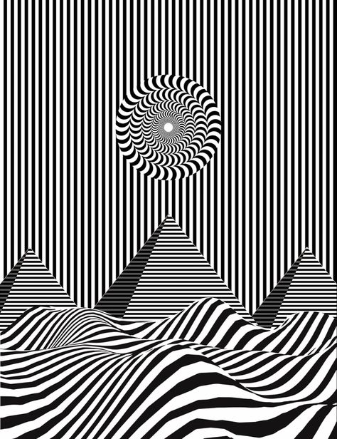 3d Line Art Optical Illusions, Spiral Optical Illusion, Motion Art Drawing, Op Illusion Art, Opart Illusion Drawing, Op Art Ideas Optical Illusions, Negative Positive Art, Rhythm Art Drawing, Visual Illusion Art