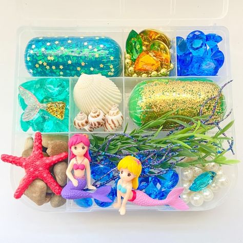 Mermaid Playdough Kit Busy Box Play Doh Kitbirthday Party | Etsy Mermaid Playdough, Seaweed Mermaid, Mermaid Sensory, Play Doh Kits, Playdough Kit, Play Cafe, Playdough Kits, Busy Boxes, Sensory Boxes