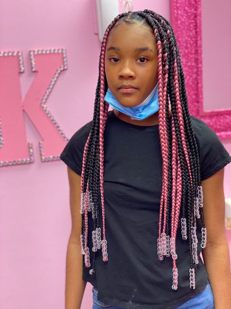 Colored Braids For Kids, Kids Box Braids With Color, Pink Braids For Kids, Kids Braids With Color Hair, Rainbow Braids For Kids, Box Braids On Kids, Box Braids Hairstyles For Kids, Box Braids Kids, Braids Hairstyles For Kids