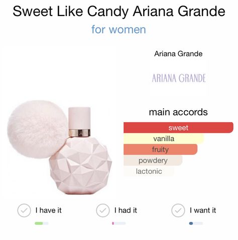 Ariana Grande Sweet Like Candy, Perfume Ariana Grande, Candy Notes, Candy Perfume, Decant Perfume, Ariana Grande Perfume, Sweet Like Candy, Perfume Collection Fragrance, Perfume Scents