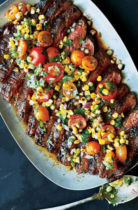 Grilled Corn Salsa, Corn Salsa Recipe, Flank Steak Recipes, London Broil, Grilled Flank Steak, Corn Salsa, Where's The Beef, Summer Meals, Grilled Steak