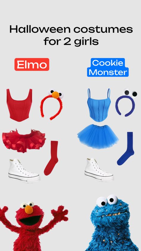 Elmo Halloween, Elmo Costume, Fun Halloween Outfits, Elmo And Cookie Monster, Matching Halloween Costumes, Classy Halloween Costumes, Trio Halloween Costumes, Matching Halloween