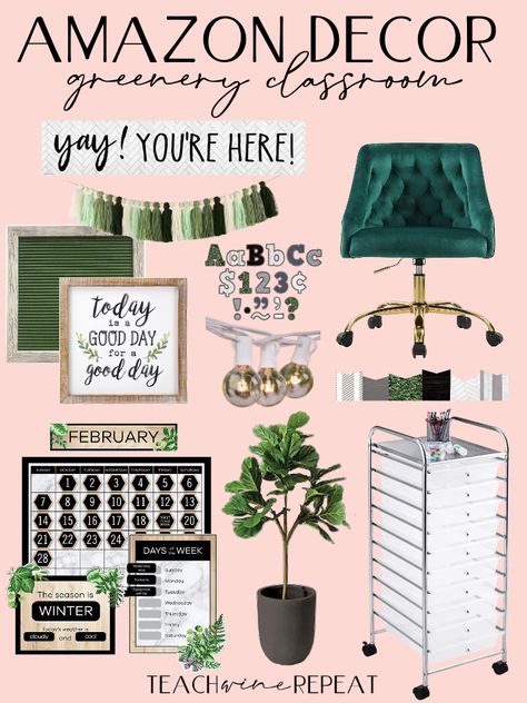 Need some finishing touches for your classroom decor? I’m here to help! I rounded up all of my favorites for a greenery classroom decor theme on Amazon. Click here for the full list with over… Greenery Classroom Theme Middle School, Green Theme Classroom Decoration, Boho Green Classroom Decor, Mint Green Classroom Theme, Greenery Themed Classroom, Boho Plant Themed Classroom, Eucalyptus Classroom Theme, Zen Classroom Decor, Greenery Classroom Theme