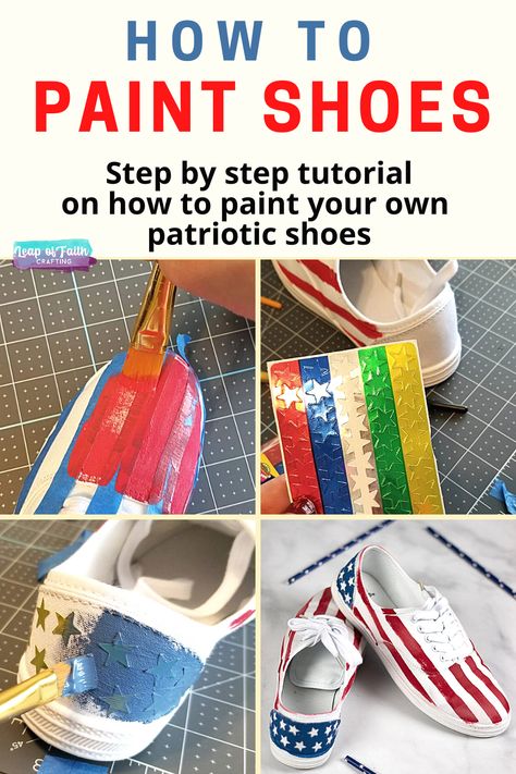 A super easy way to paint shoes is with chalk paint and painter's tape. Make your own 4th of July patriotic shoes! How To Paint Canvas Shoes, Painting Shoes Idea, How To Paint Shoes, Painted Shoes Ideas, Painting Canvas Shoes, Upcycle Shoes, Paint Shoes, Canvas Tutorial, Shoe Painting