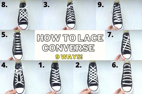 How To Lace Converse Creative Ways To Lace Converse, Different Ways To Lace Converse High Tops, Cool Ways To Lace Converse High Tops, Ways To Lace Shoes Converse, Different Ways To Lace Converse, High Top Lace Patterns, Shoe Lace Patterns High Tops, Ways To Tie Shoelaces Converse, Shoe Lace Patterns Converse High Tops