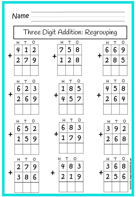 Fun, Free printable worksheets to practice and sharpen the math skills. Three Digit Addition, Third Grade Worksheets, Digital Learning Classroom, Free Educational Printables, Printable Worksheets For Kids, Math Practice Worksheets, Math Addition Worksheets, Addition Practice, 3rd Grade Math Worksheets