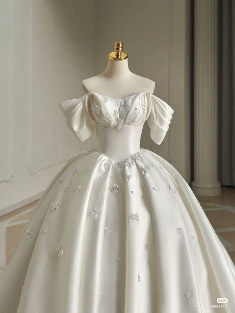 Satin Ball Gown Wedding Dresses, Wow Factor Wedding Dress, Victorian Era Dresses Modern, Bridal Dress With Corset, Wedding Dresses With Puffed Sleeves, Thumbelina Wedding Dress, Vintage Wedding Dress Ballgown, Tulle Bow Sleeve Wedding Dress, Wedding Dresses With Bow On Back