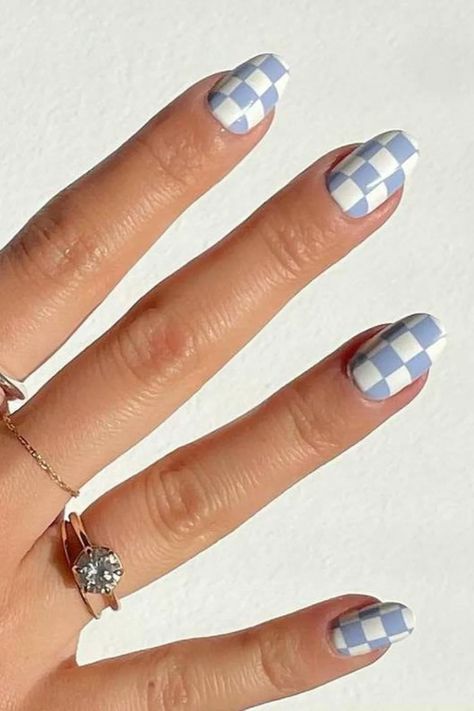 Checkered Nails DIY Are Now Trending On Pinterest Checkered Nails, Cute Simple Nails, Nails Aesthetic, Simple Gel Nails, Summery Nails, Really Cute Nails, Cute Gel Nails, Short Acrylic Nails Designs, Cute Nail Designs