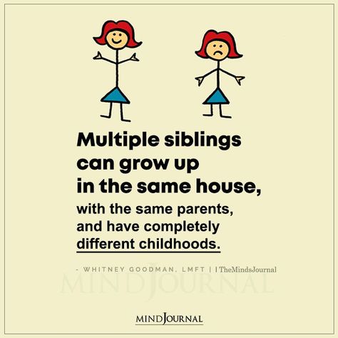 Multiple siblings can grow up in the same house, with the same parents, and have completely different childhoods.-Whitney Goodman, Lmft #mentalhealthquote Let People Go Quotes, Whitney Goodman, Toxic Family Quotes, Toxic Family Members, Sibling Quotes, Narcissistic Family, Manipulative People, Toxic Parents, Sibling Relationships