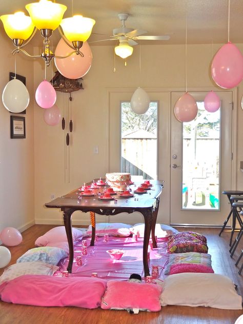 Now this is how to decorate for a backwards party! Balloons hanging (upside down) from the ceiling, eating under the table. . . Sugar Crystal Candy, Cheap Birthday Party Decorations, Pretty Pink Cupcakes, Hang From Ceiling Decor, Cheap Party Decorations, Breakfast Party, Birthday Card Template, Kitchen Decor Modern, Crazy 8