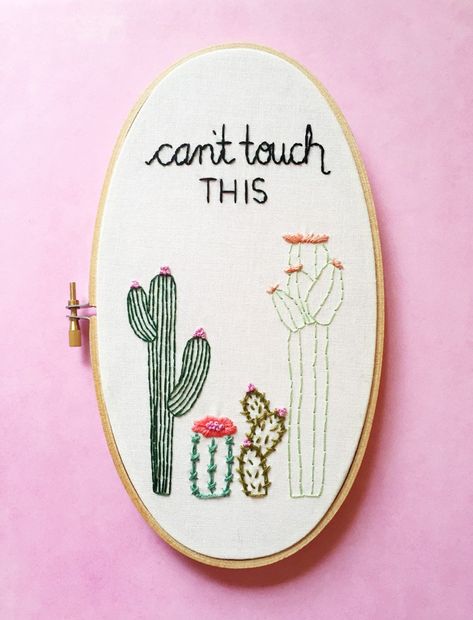 21 Hilarious Embroidery Hoops You'll Want to Hang on Your Wall Hoop Embroidery Ideas, Funny Hand Embroidery, Oval Embroidery Hoop, Funny Embroidery Patterns, Oval Embroidery, Sulaman Pita, Cactus Embroidery, Funny Embroidery, Cross Stitch Hoop