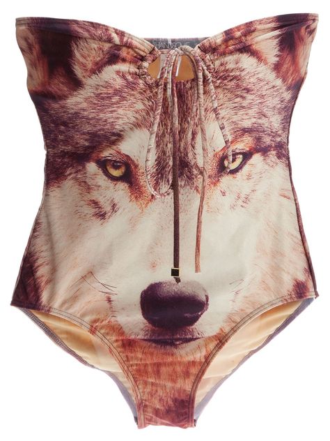 Wolf swimsuit.  Come on, I must know *someone* who would wear this. Fox Swimsuits, Wolf Shirt, She Wolf, Pt Cruiser, Beach Babe, Bathing Suit, Pretty Things, Make Me Smile, Bathing Suits