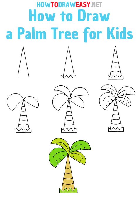 Elementary Drawing, Palm Tree Drawing, Trees For Kids, Drawing Lessons For Kids, Art Activities For Toddlers, Easy Drawings For Kids, Easy Doodle Art, Easy Doodles Drawings, Drawing Tutorial Easy