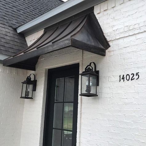 Front Door Overhang, Copper Awning, Awning Over Door, Front Door Awning, Door Overhang, Veranda Design, House Awnings, Metal Awning, Traditional Porch