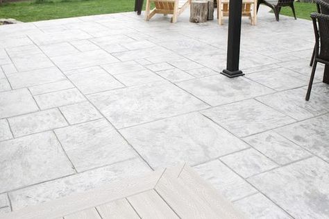 White Stamped Concrete Patio, Stamped Concrete Patio Color Ideas, Light Stamped Concrete Patio, Patio Pattern Ideas, Simple Stamped Concrete Patio, Light Grey Stamped Concrete Patio, Pool Stamped Concrete Ideas, Stamped Concrete Patio Ideas Pool Decks, Stamped Concrete Pool Deck Ideas