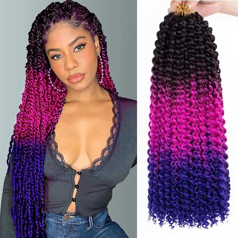 Xtrend 18 Inch Passion Twist Hair Water Wave Crochet Braiding Hair 8 Packs Synthetic Hair Extensions Crochet Braids Hair(16Strands/Pack, Black/Purple/Blue#) Passion Twist Hair, Water Wave Crochet, Crochet Braiding Hair, Crochet Braids Hair, Wave Crochet, Hair Water, Twist Hair, Crochet Braids Hairstyles, Braids Hair