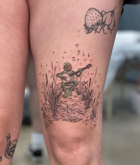 The Rainbow Connection Tattoo, Muppet Tattoo Ideas, Rainbow Connection Tattoo, Kermit The Frog Tattoo, Kermit Tattoo, Muppet Tattoo, Muppets Tattoo, Childhood Tattoos, Connection Tattoo