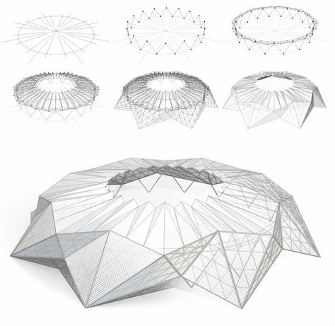 parametric structure diagram Parametric Structure, Plan Concept Architecture, Architecture Origami, Folding Architecture, Origami Architecture, Stadium Architecture, Concept Models Architecture, Paper Architecture, Stadium Design