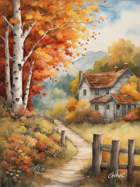 Forget The Past, Easy Landscape Paintings, Watercolor House Painting, Barn Painting, Scenery Paintings, Cottage Art, 수채화 그림, Watercolor Landscape Paintings, Challenge Yourself