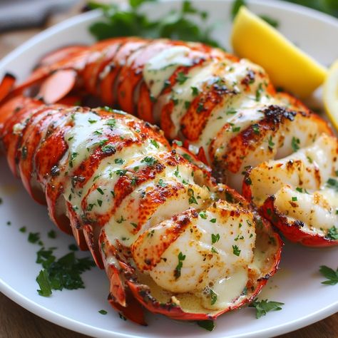 🦞🌿 Treat yourself to our luxurious Garlic Herb Butter Lobster! A decadent dish perfect for special occasions! 🍋🦞 #SeafoodDelight Garlic Herb Butter Lobster Ingredients: Lobster tails (2) Butter (1/4 cup) Garlic, minced (3 cloves) Fresh parsley, chopped (2 tbsp) Lemon juice (1 tbsp) Salt and pepper to taste Instructions: Preheat oven and split lobster tails lengthwise. Melt butter and mix with garlic, parsley, lemon juice, salt, and pepper. Brush mixture over lobster meat and bake until co... How To Eat Lobster, Fancy Lobster Dinner, High Class Food, Healthy Lobster Recipes, Special Dinner Ideas, Lobster Meal, Butter Lobster, Lobster Dishes, Lobster Recipes Tail