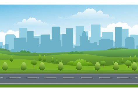 Empty road valley. Summer asphalt highway in countryside of town on horizon cartoon vector background, big road before urban buildings Cartoon Road Background, Cartoon Background House, Cartoon Background Design, Cartoon Road, Draw Background, Road Drawing, Cartoon Town, Urban Background, Road Vector